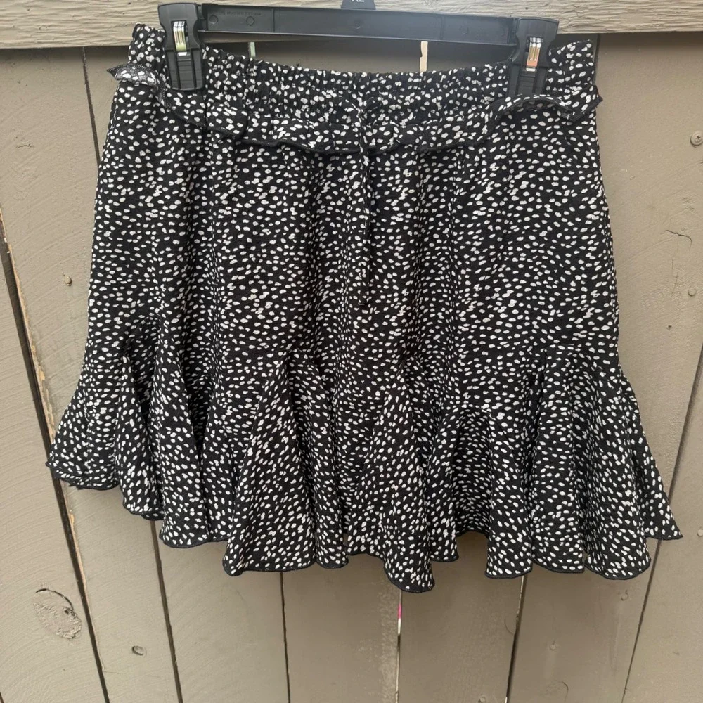 Miou Muse Black White Polka Dot Ruffle Mini Skirt Elastic‎ Waist XL
